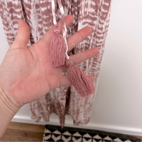 TIARE HAWAII Dusty Pink & Whit Tie Dye High Low Midi Dress Tassels Size S/M - Picture 5 of 11